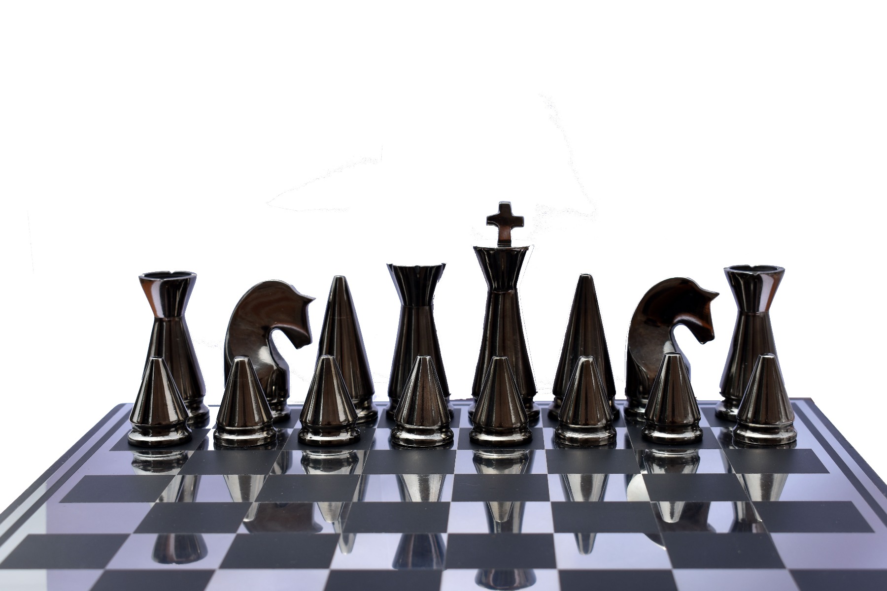 Art Beauty Chess Set Silver & Black Coated Solid Aluminum 4" King with 14" Chess board-5384