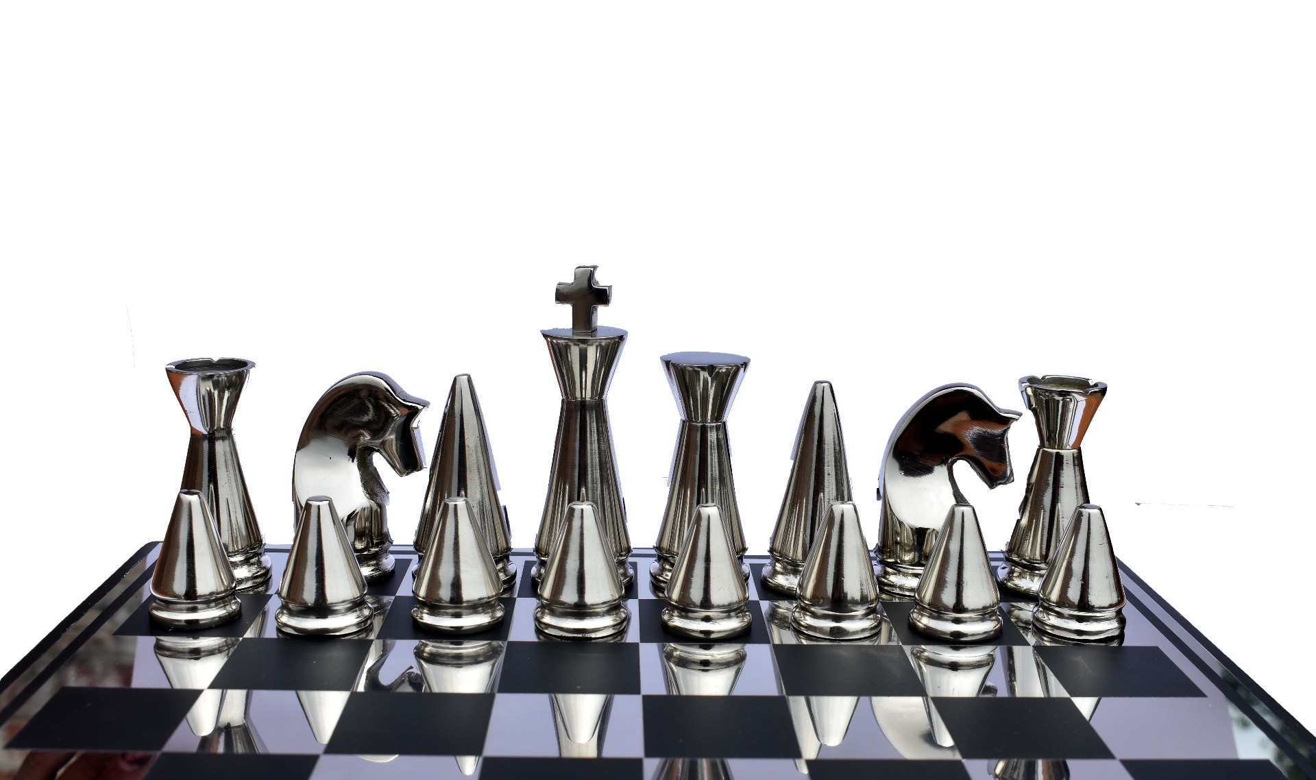 Art Beauty Chess Set Silver & Black Coated Solid Aluminum 4" King with 14" Chess board-5382