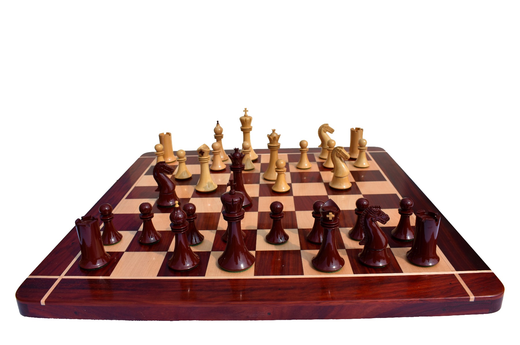 The Capablanca Chess Series-- Chess Pieces Boxwood Lacquered & Burgundy Lacquered 4.25" King-6049