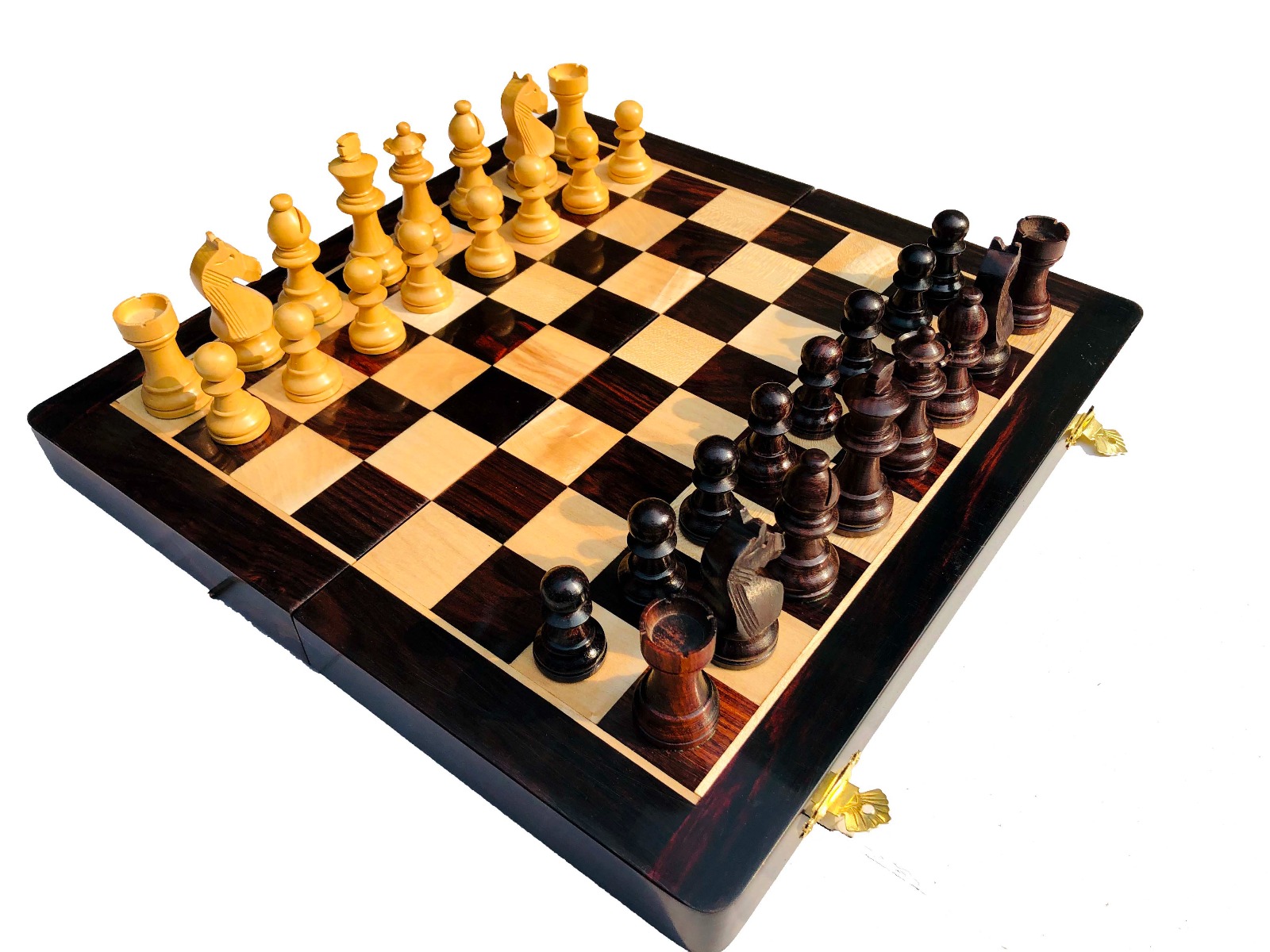 Travel Magnetic Chess set Maple & Rosewood 10" Folding-5964
