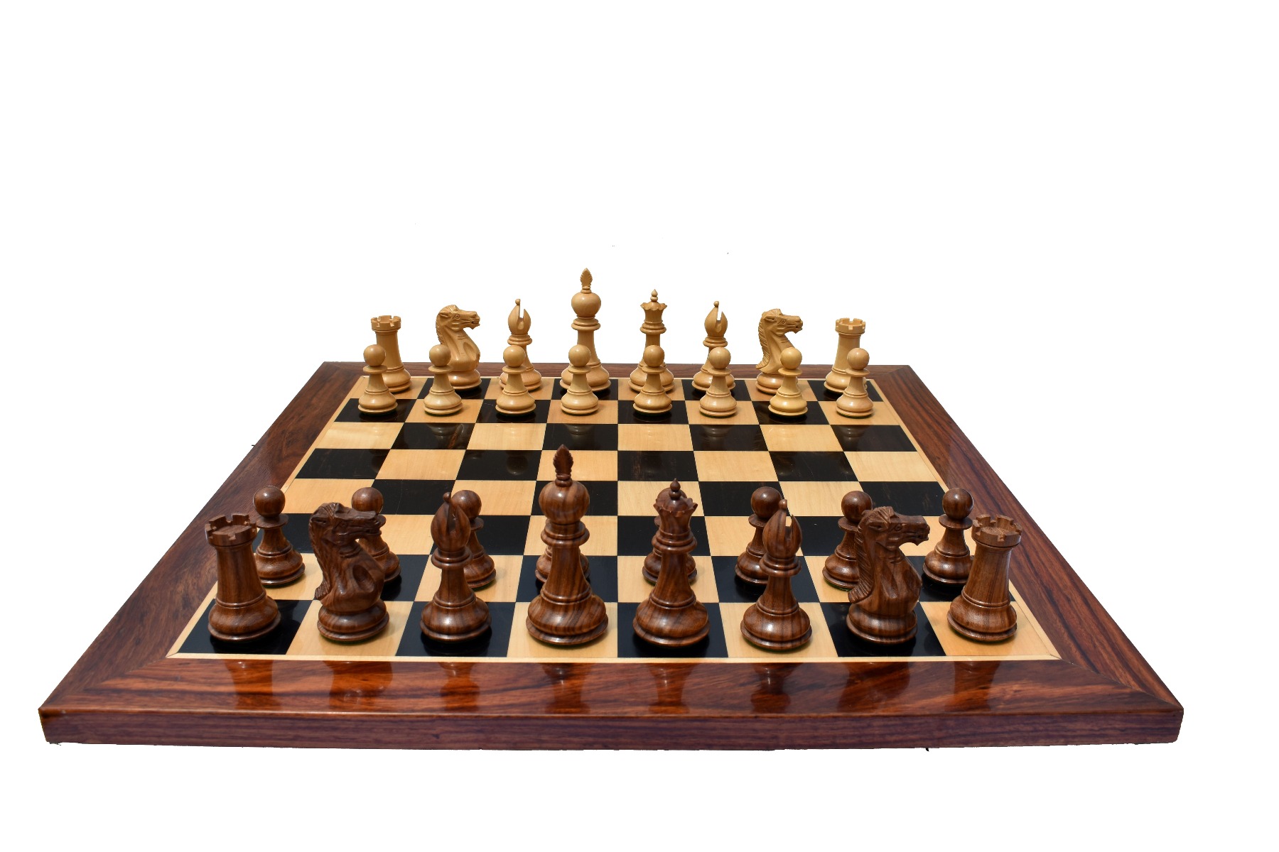 The Royal Knight Chess set Boxwood & Sheesham 4" King with 2" Square Chess Board & storage Box-5703