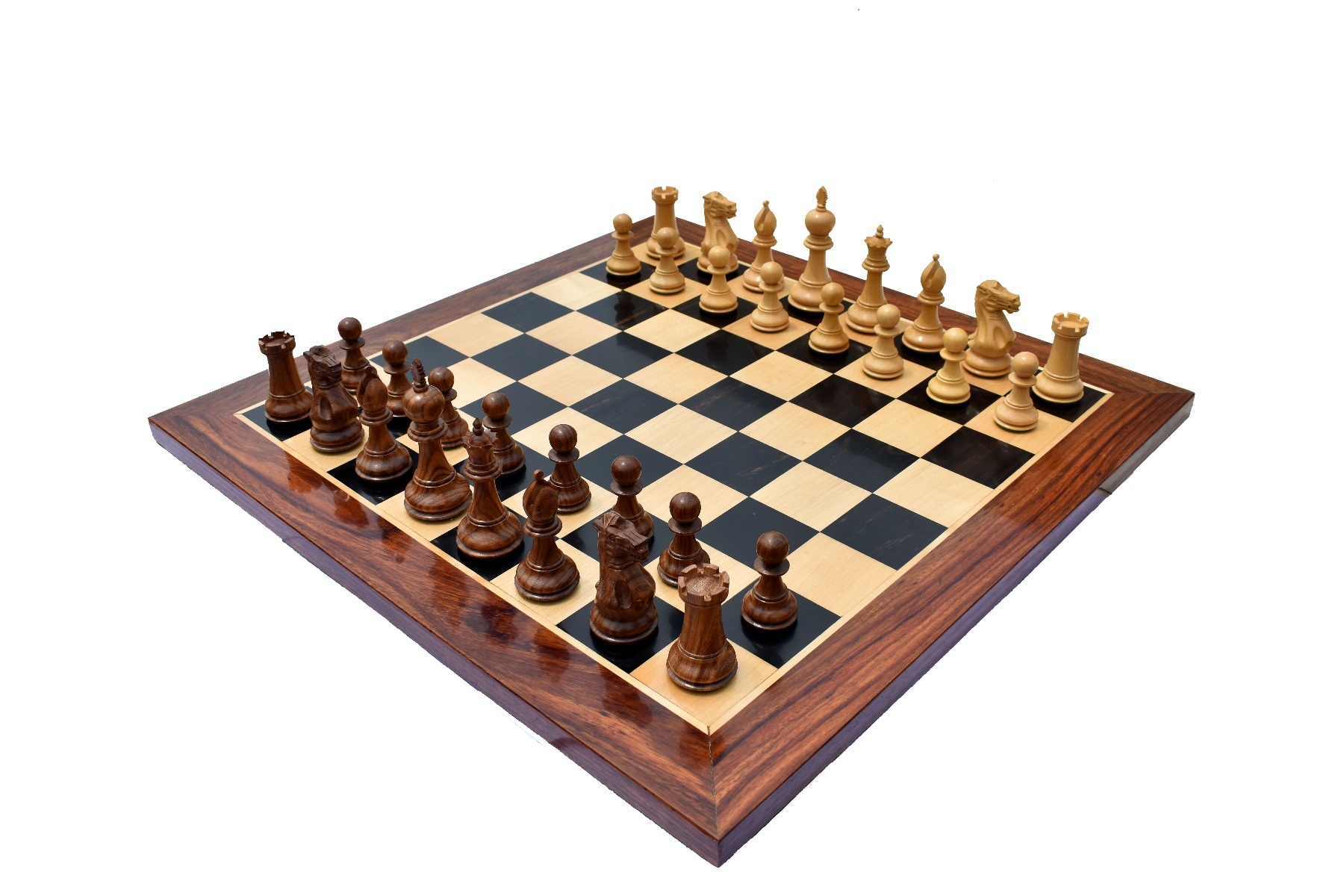 The Royal Knight Chess set Boxwood & Sheesham 4" King with 2" Square Chess Board & storage Box-5702