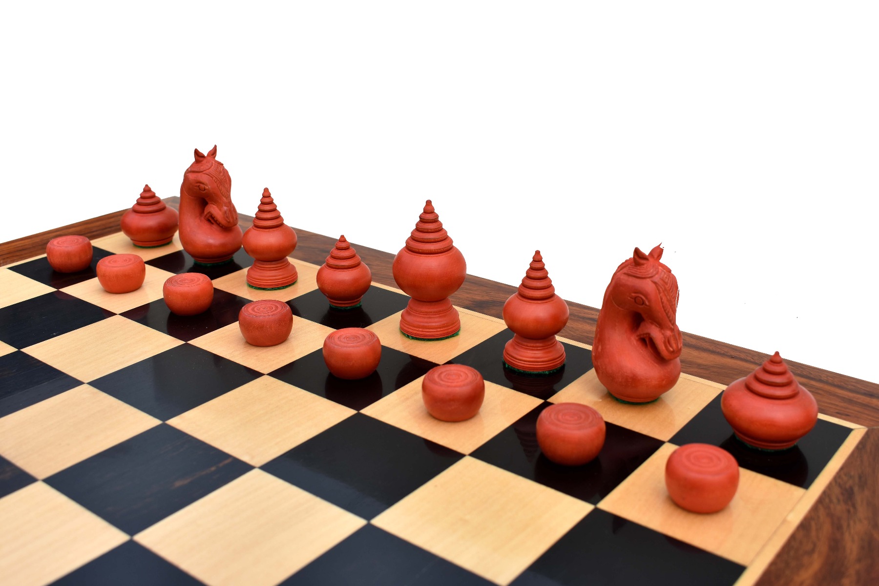 1780 The Makruk Rare Thai Chess Pieces repro Boxwood & Red Gilded 2.5" King-6183