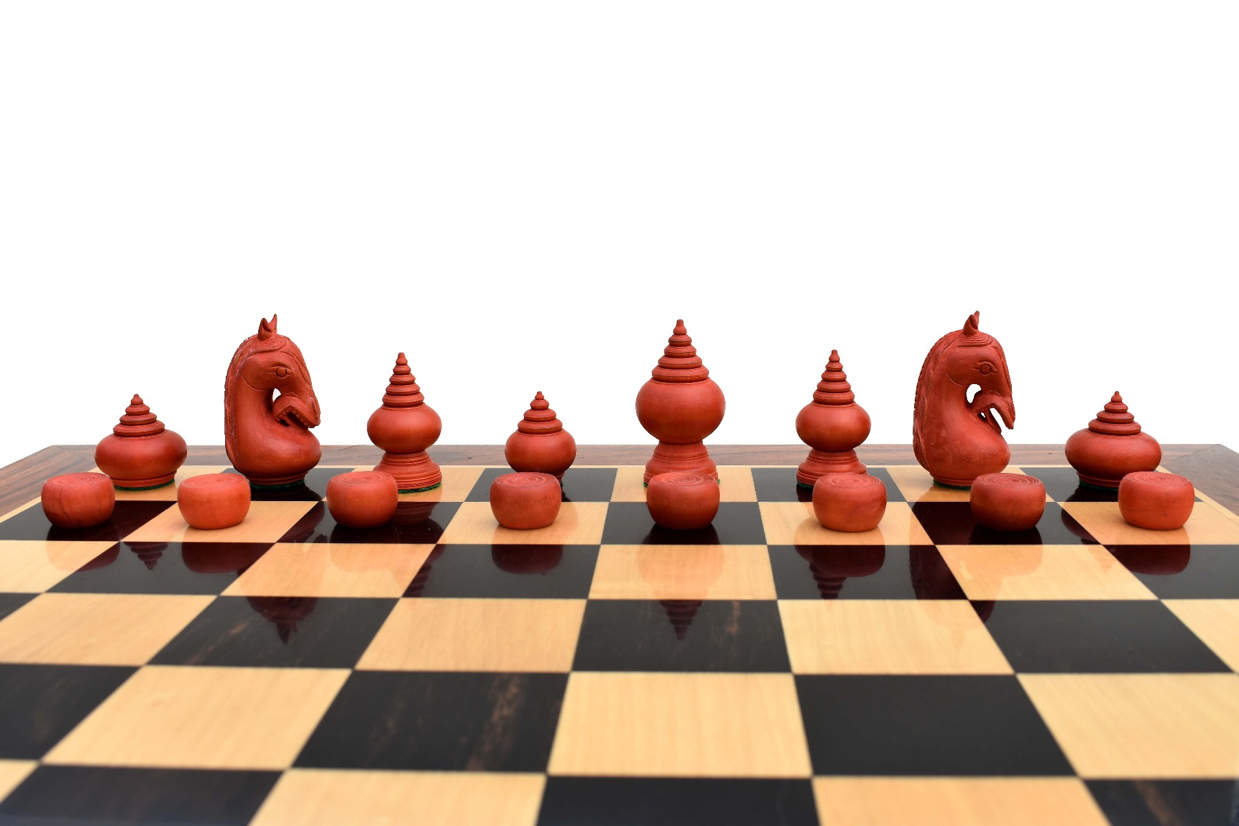 1780 The Makruk Rare Thai Chess Pieces repro Boxwood & Red Gilded 2.5" King-6182