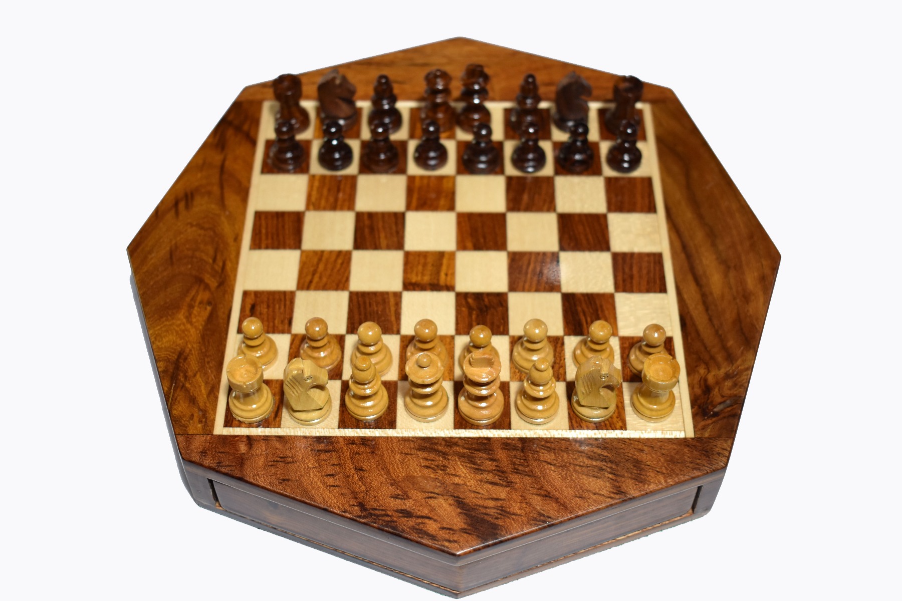 Travel Magnetic Chess set <br> Maple & Sheesham <br> 5" Octagonal-0 Travel Magnetic Chess set Maple & Sheesham 5" Octagonal-0