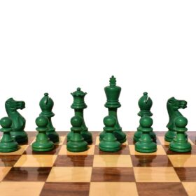 Grandmaster Series Chess set Boxwood & Green Gilded Boxwood 3.75" King with 18" Chess Board-6438