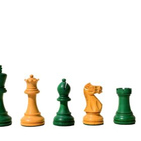 Grandmaster Series Chess set Boxwood & Green Gilded Boxwood 3.75" King with 18" Chess Board-6440