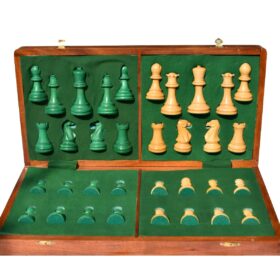 Grandmaster Series Chess set Boxwood & Green Gilded Boxwood 3.75" King with 18" Chess Board-6441