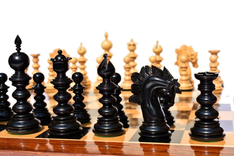 Designer Savano Series Chess Set Boxwood & Ebony 4.4" King with 2" Square chess board-0