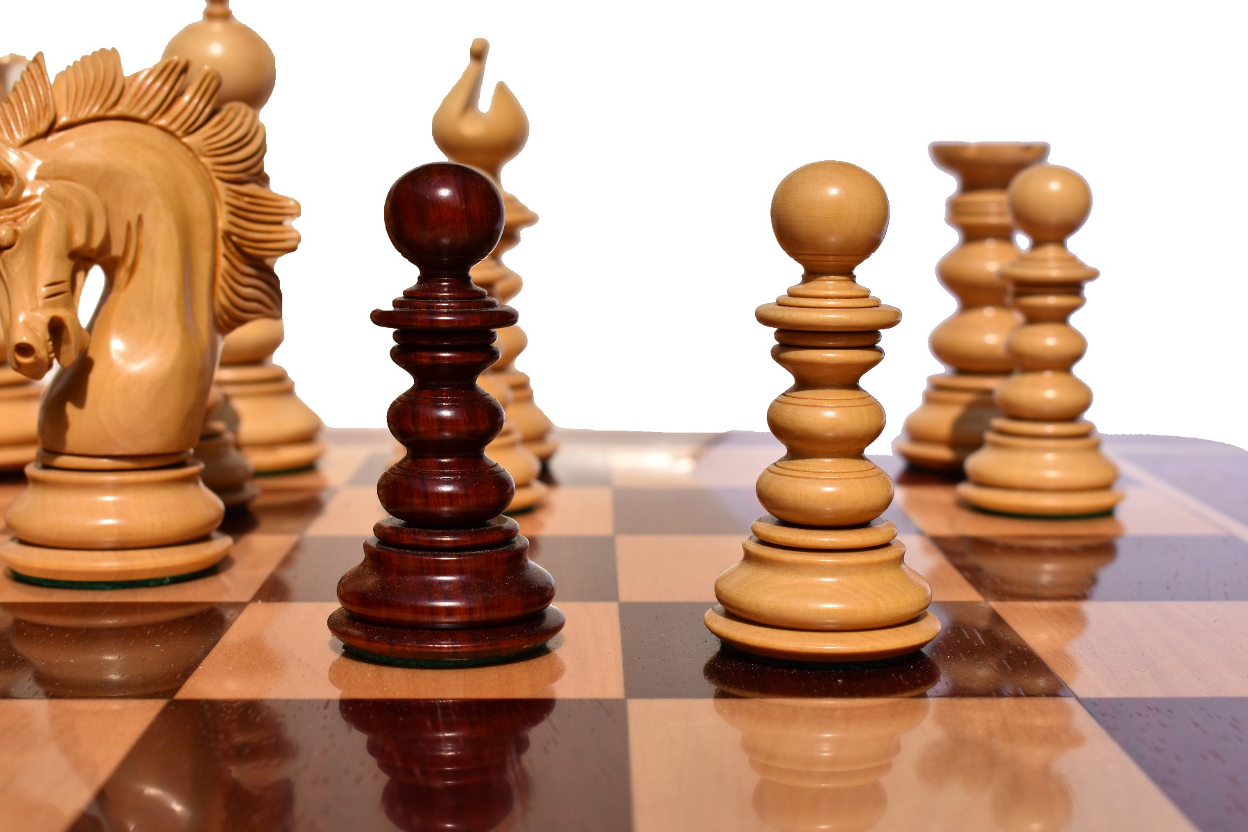 Designer Savano Series Chess Pieces <br> Boxwood & Padauk Matte Finish <br> 4.4" King-6505 Designer Savano Series Chess Pieces Boxwood & Padauk Matte Finish 4.4" King-6505