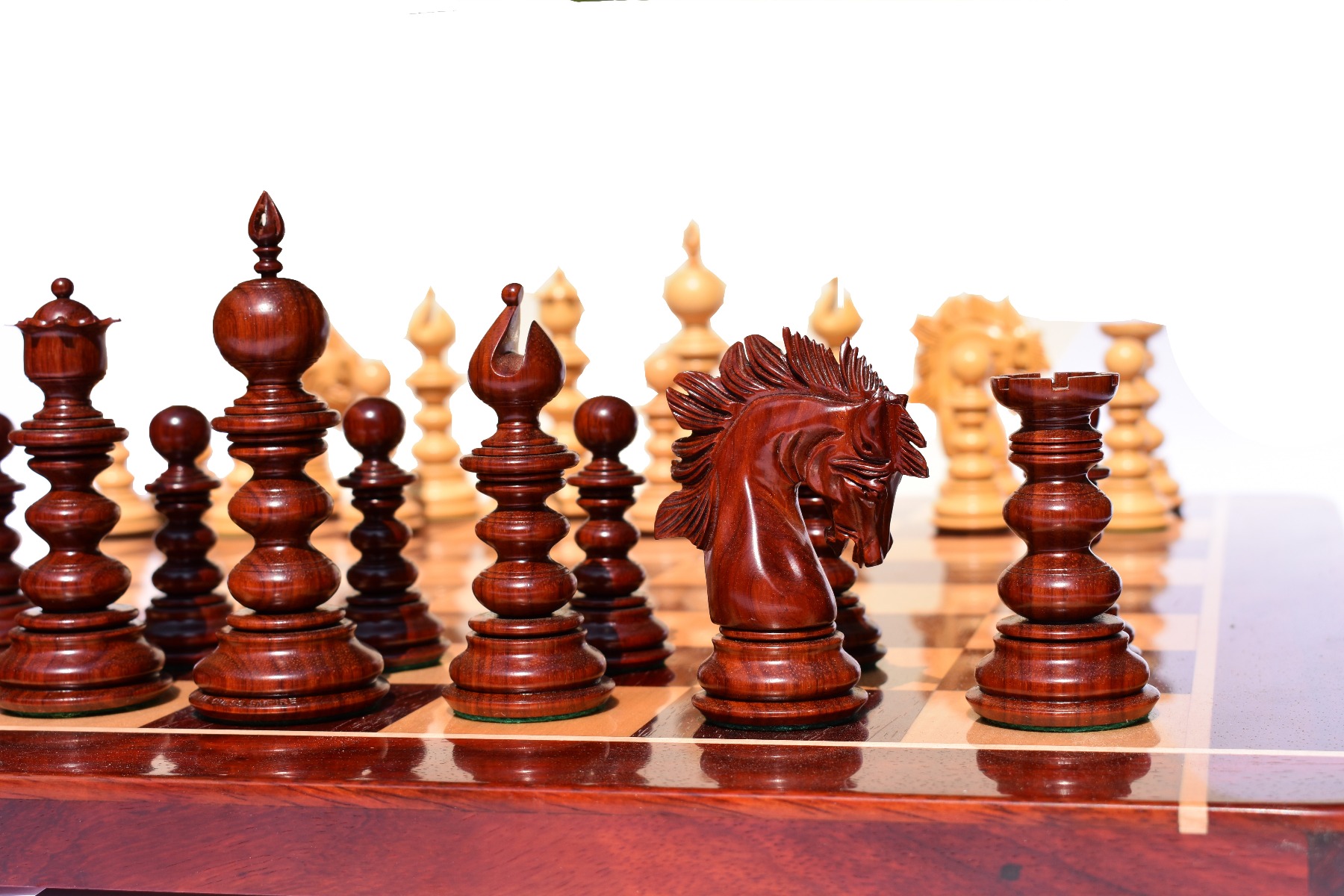 Designer Savano Series Chess Pieces <br> Boxwood & Padauk Matte Finish <br> 4.4" King-6503 Designer Savano Series Chess Pieces Boxwood & Padauk Matte Finish 4.4" King-6503