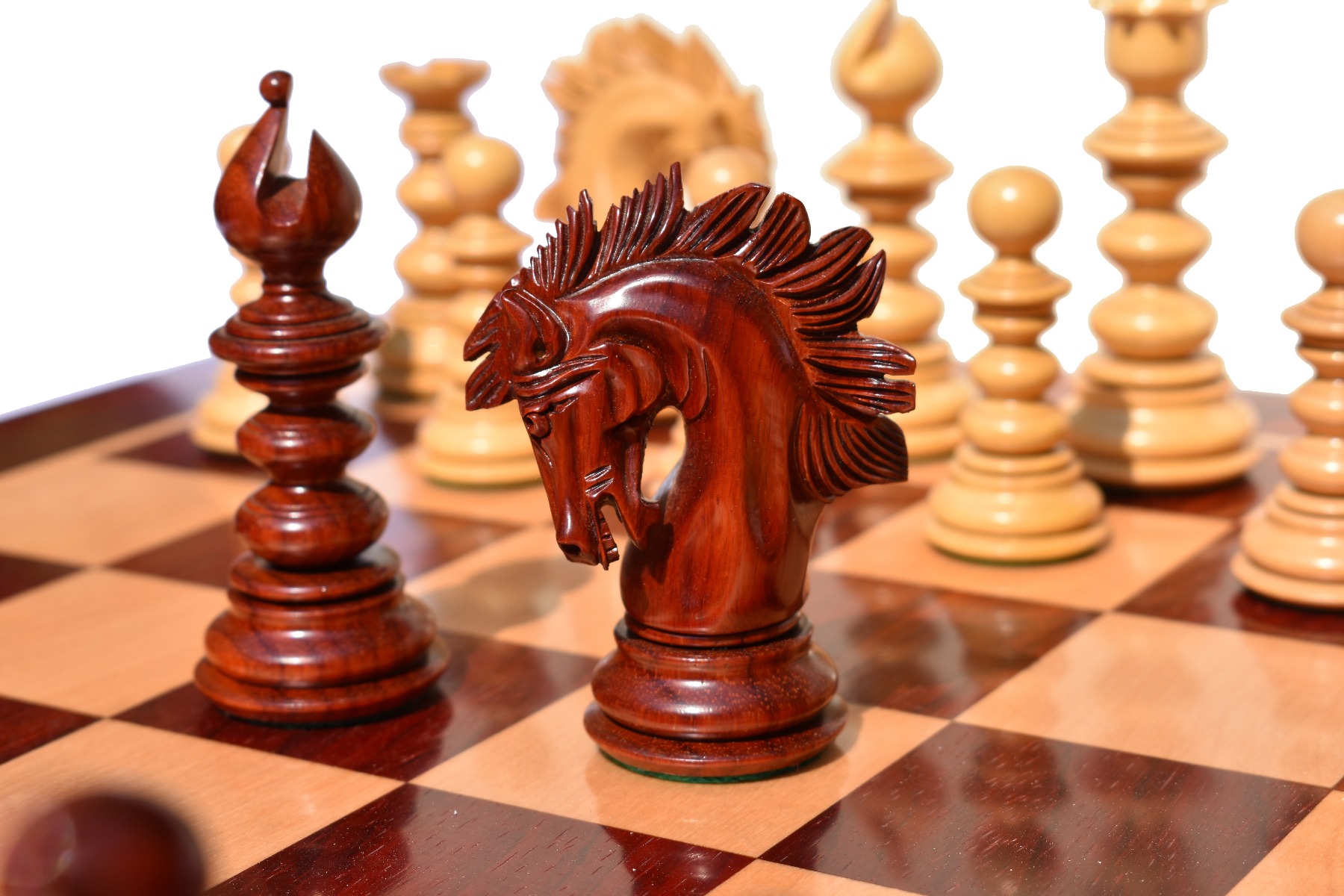 Designer Savano Series Chess Pieces <br> Boxwood & Padauk Matte Finish <br> 4.4" King-0 Designer Savano Series Chess Pieces Boxwood & Padauk Matte Finish 4.4" King-0