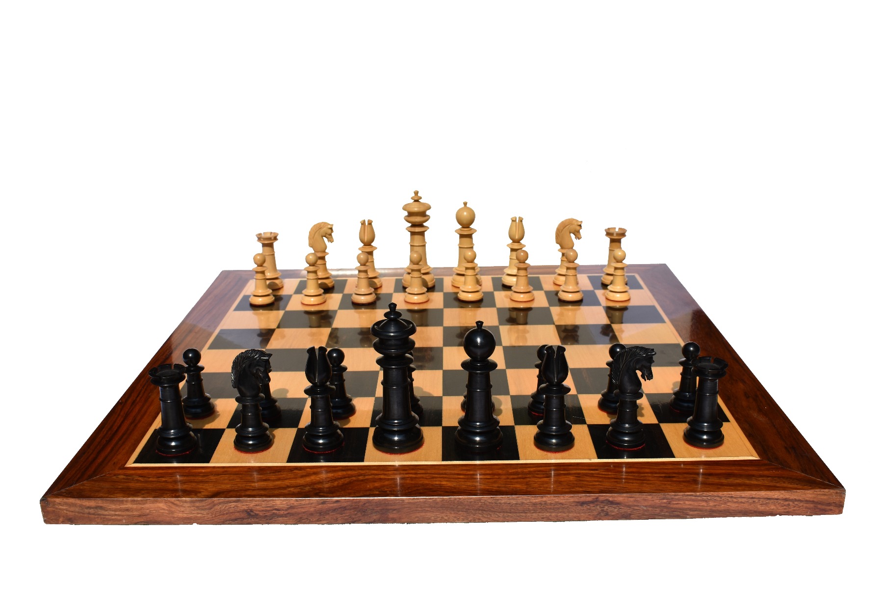 1830 Northern Upright Series reproduction Chess set Boxwood & Ebony 4.5" King with 2" Square Chess Board-6460
