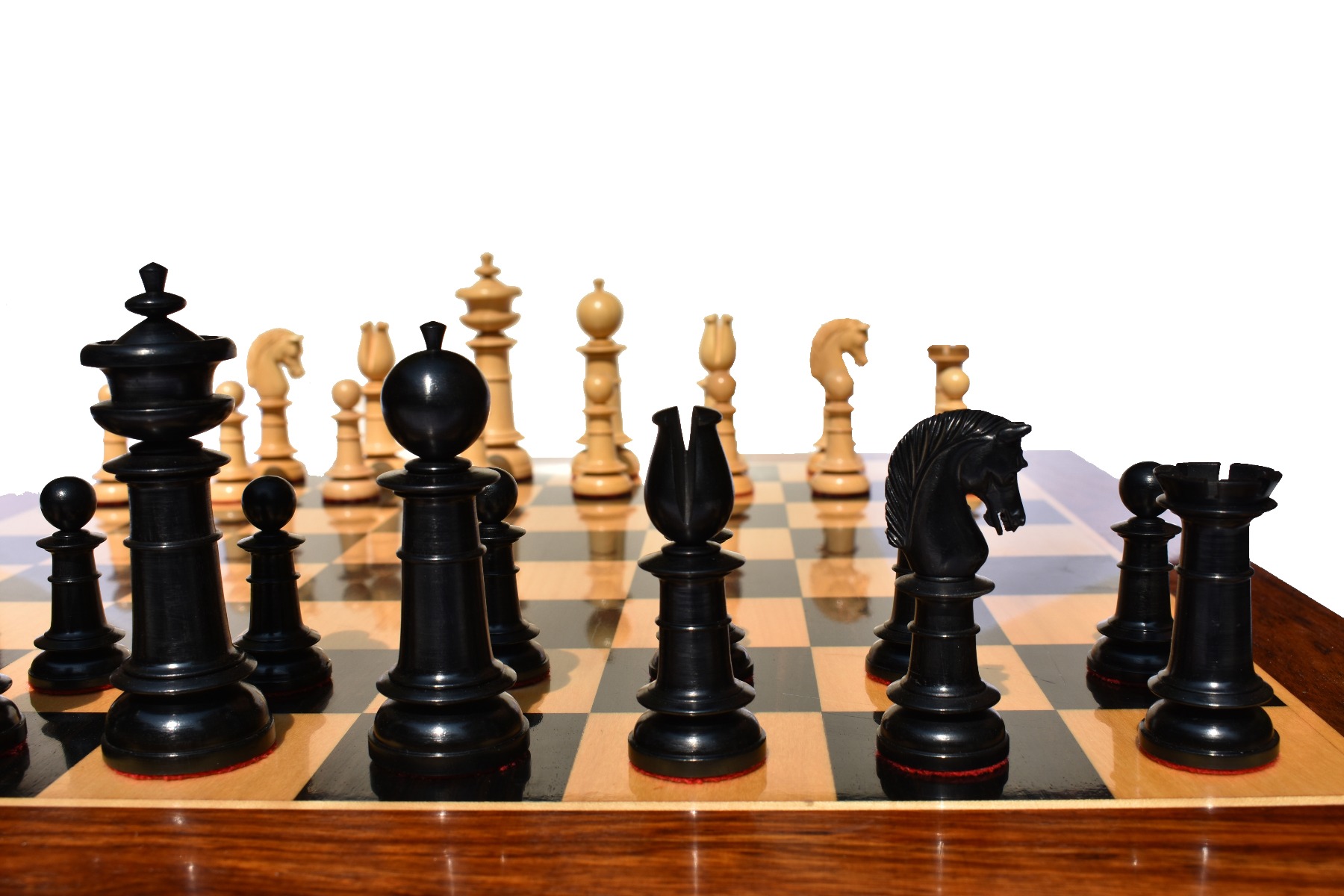 1830 Northern Upright Series reproduction Chess set Boxwood & Ebony 4.5" King with 2" Square Chess Board-6465