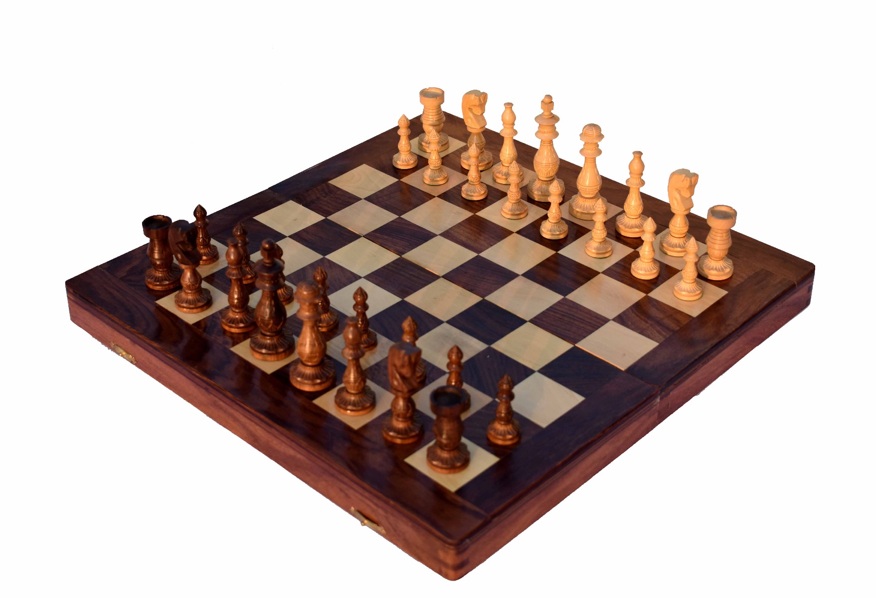 Gumat Series complete Chess set <br> Boxwood & Sheesham <br> 3.5" King with 16" Folding chess board-6634 Gumat Series complete Chess set Boxwood & Sheesham 3.5" King with 16" Folding chess board-6634