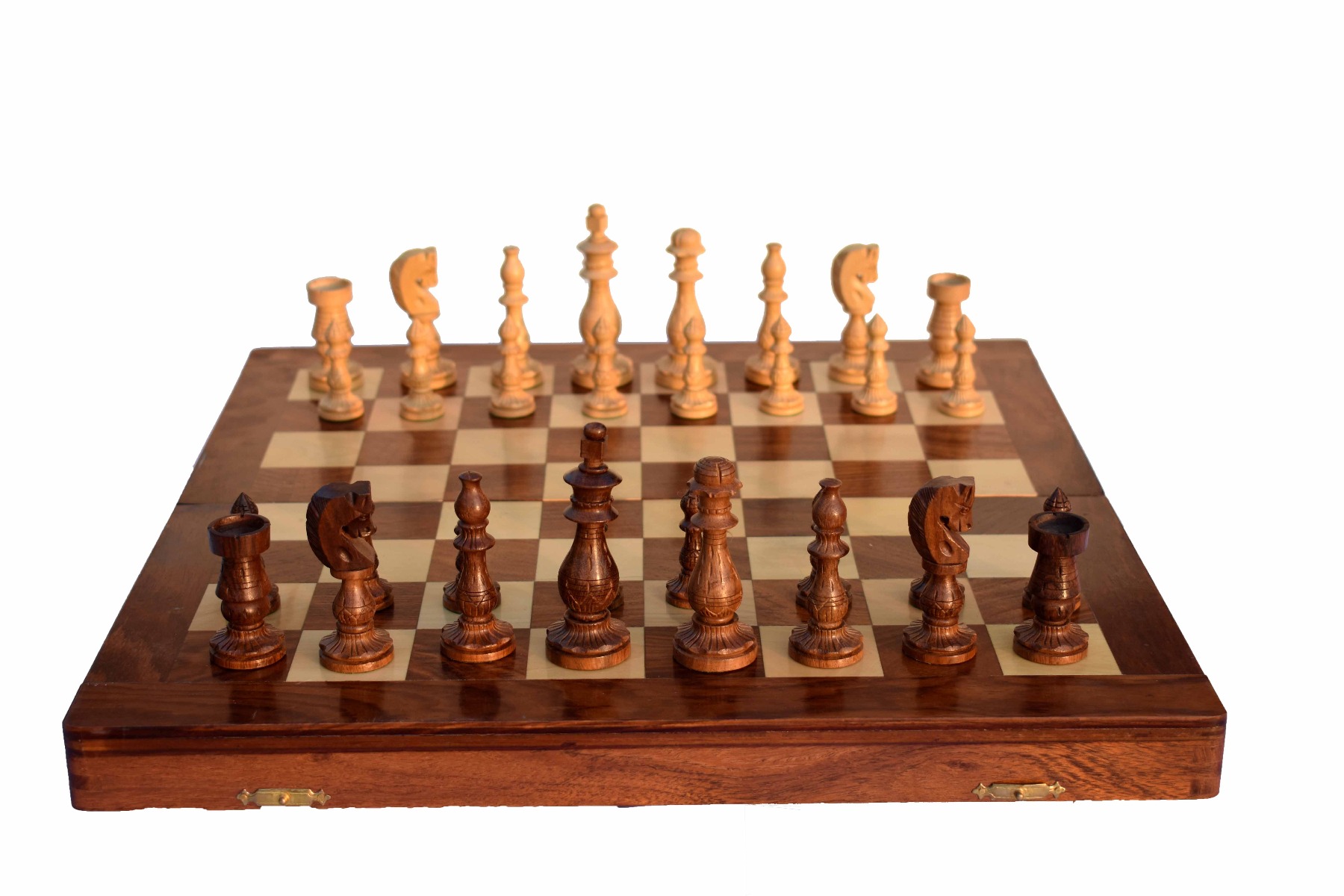 Gumat Series complete Chess set <br> Boxwood & Sheesham <br> 3.5" King with 16" Folding chess board-6635 Gumat Series complete Chess set Boxwood & Sheesham 3.5" King with 16" Folding chess board-6635