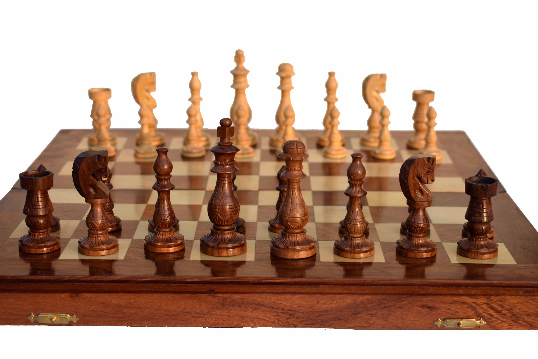 Gumat Series complete Chess set <br> Boxwood & Sheesham <br> 3.5" King with 16" Folding chess board-0 Gumat Series complete Chess set Boxwood & Sheesham 3.5" King with 16" Folding chess board-0