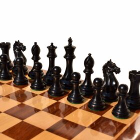 The Fierce Knight Series complete chess set Boxwood & Ebonized 4" King with 2" square chess board-6757