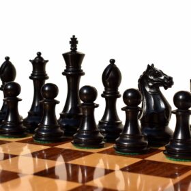 The Fierce Knight Series complete chess set Boxwood & Ebonized 4" King with 2" square chess board-6758