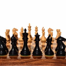 The Fierce Knight Series complete chess set Boxwood & Ebonized 4" King with 2" square chess board-0