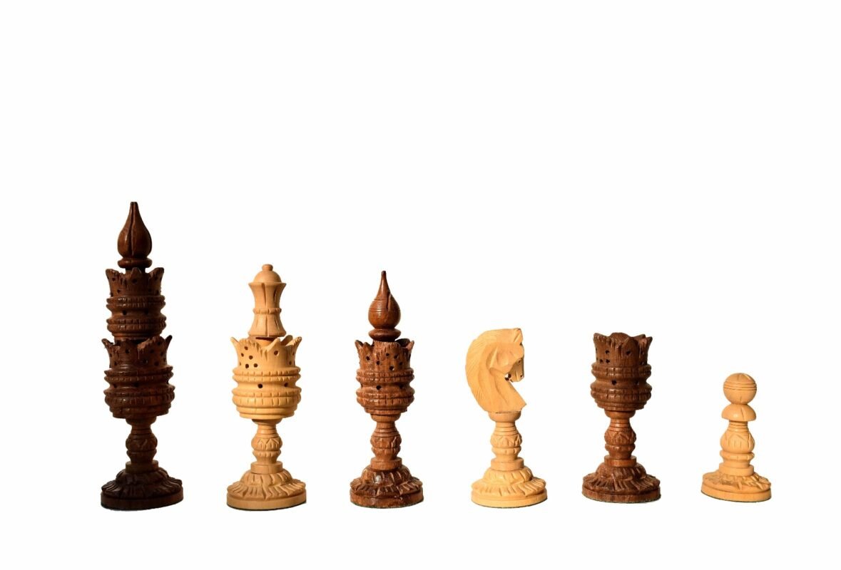 The Lotus Flower Carved Chess set Boxwood & Sheesham 4