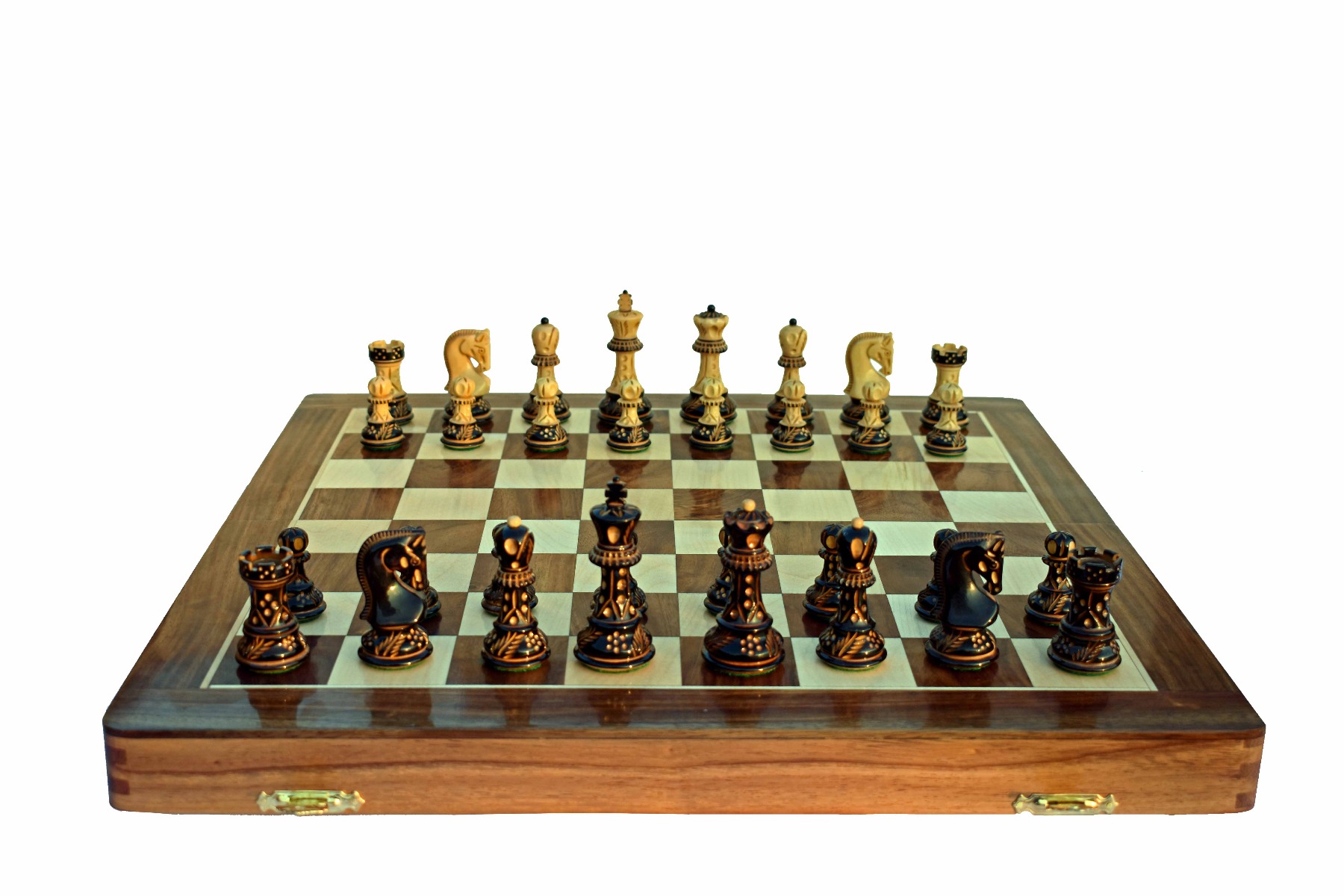 Yugoslavia Boxwood Burnt high glossy chess set 3" King with 16" chess board-6764