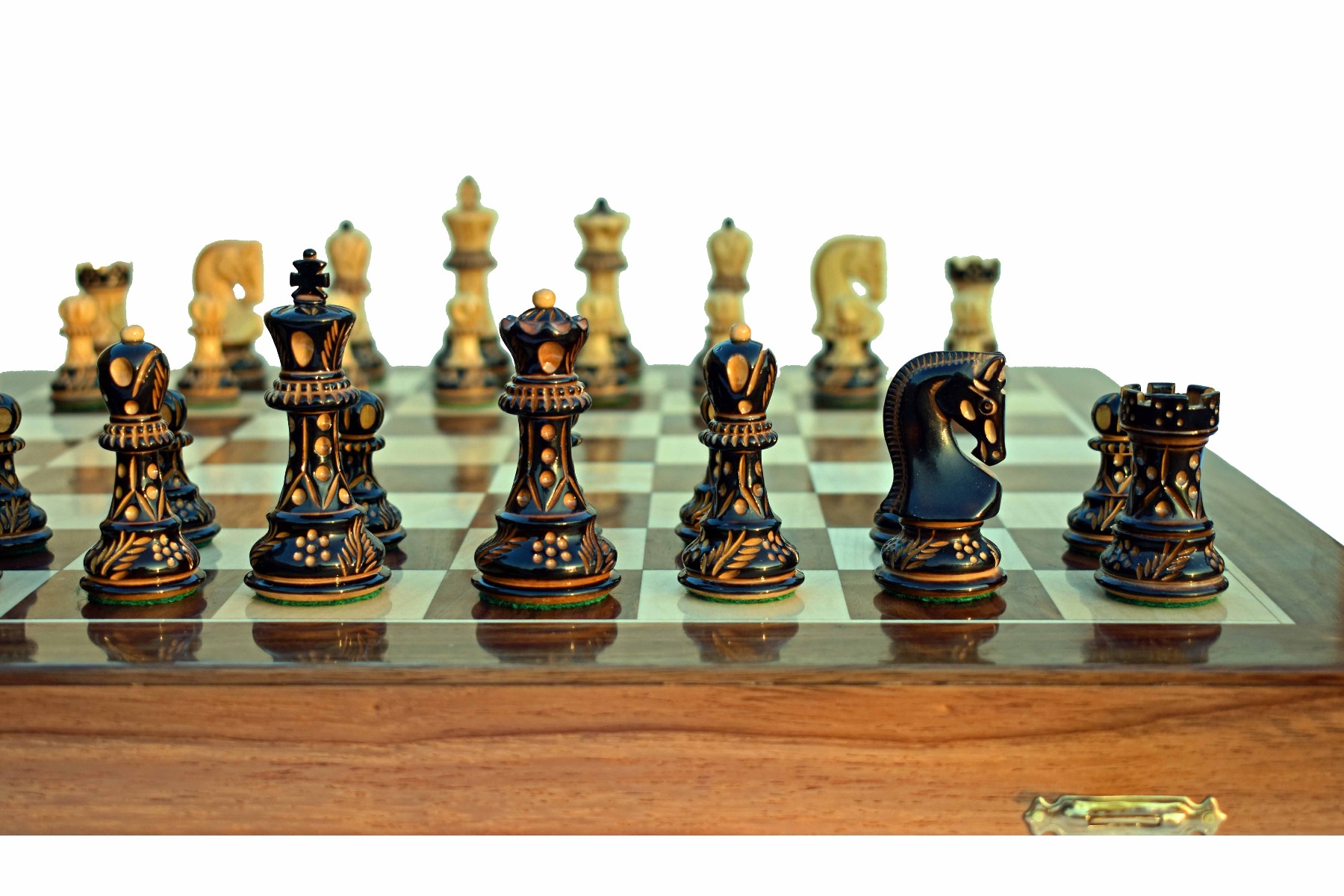 Yugoslavia Boxwood Burnt High glossy chess pieces 3" King -6771