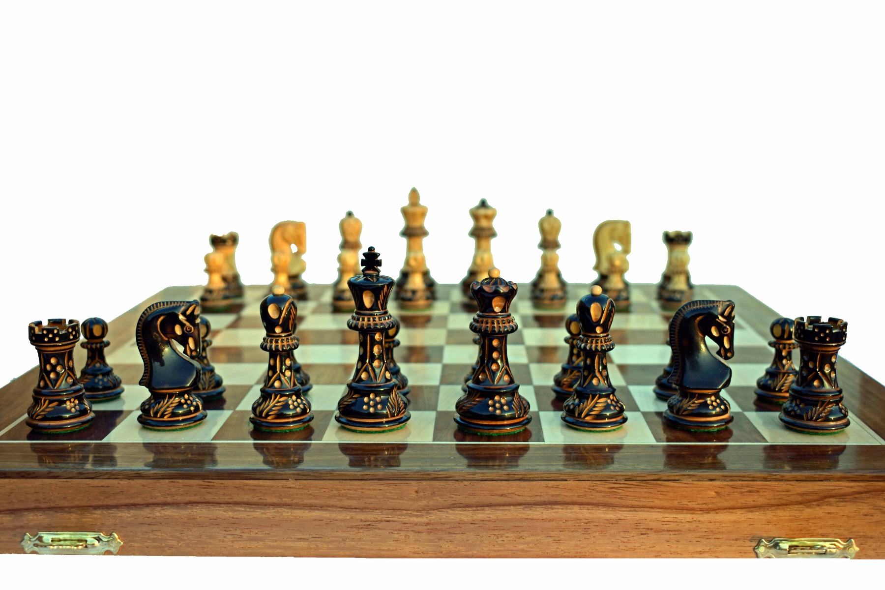Yugoslavia Boxwood Burnt High glossy chess pieces 3" King -6772