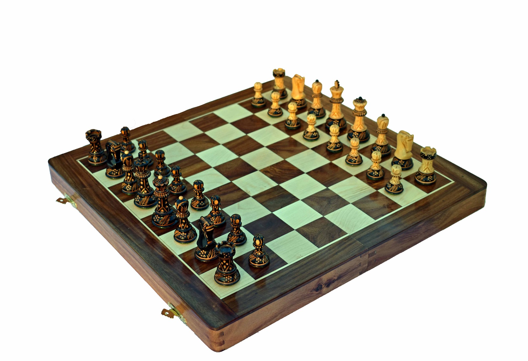 Yugoslavia Boxwood Burnt high glossy chess set 3" King with 16" chess board-6763
