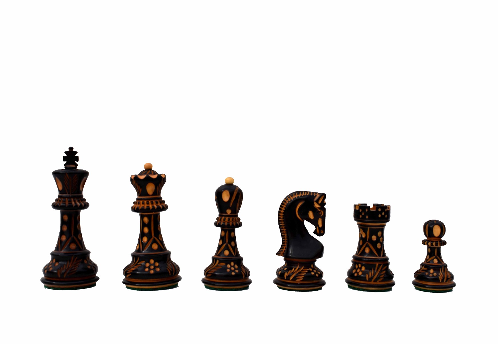 Yugoslavia Boxwood Burnt High glossy chess pieces 3" King -7207