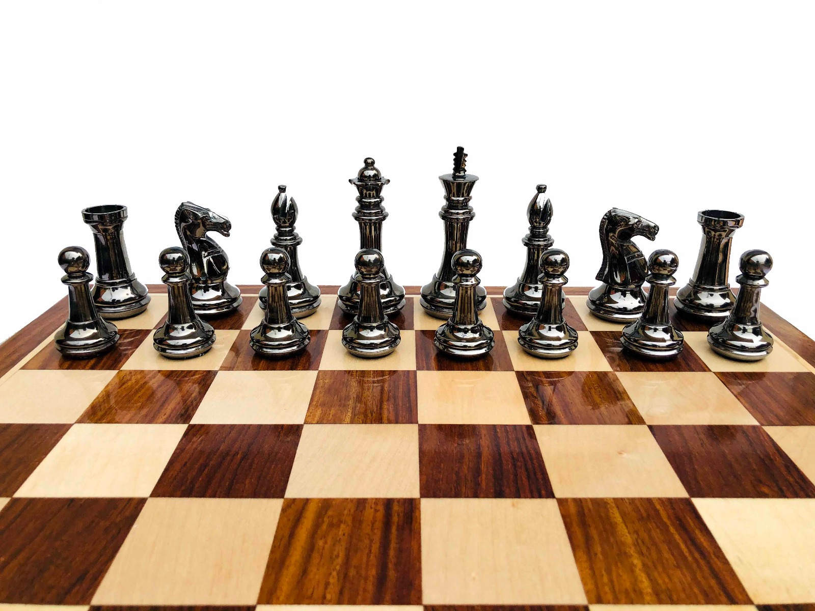 Exclusive Brass Staunton Chess Pieces <br> Brass & Black Coated Brass <br> 4" King-7214 Exclusive Brass Staunton Chess Pieces Brass & Black Coated Brass 4" King-7214