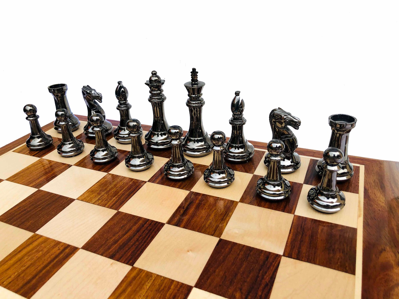 Exclusive Brass Staunton Chess Pieces <br> Brass & Black Coated Brass <br> 4" King-7215 Exclusive Brass Staunton Chess Pieces Brass & Black Coated Brass 4" King-7215