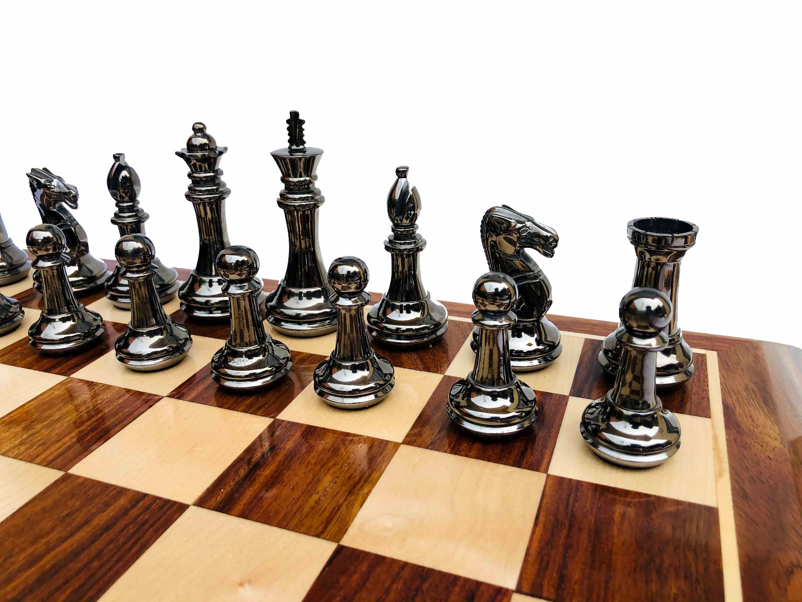 Exclusive Brass Staunton Chess Pieces <br> Brass & Black Coated Brass <br> 4" King-7218 Exclusive Brass Staunton Chess Pieces Brass & Black Coated Brass 4" King-7218