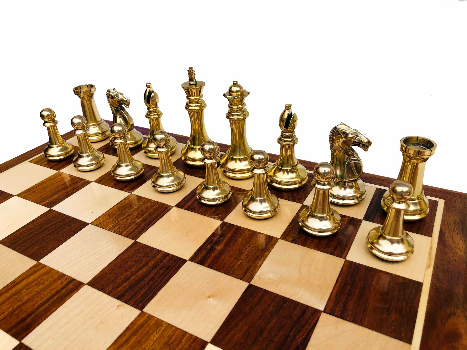 Exclusive Brass Staunton Chess Pieces <br> Brass & Black Coated Brass <br> 4" King-7212 Exclusive Brass Staunton Chess Pieces Brass & Black Coated Brass 4" King-7212