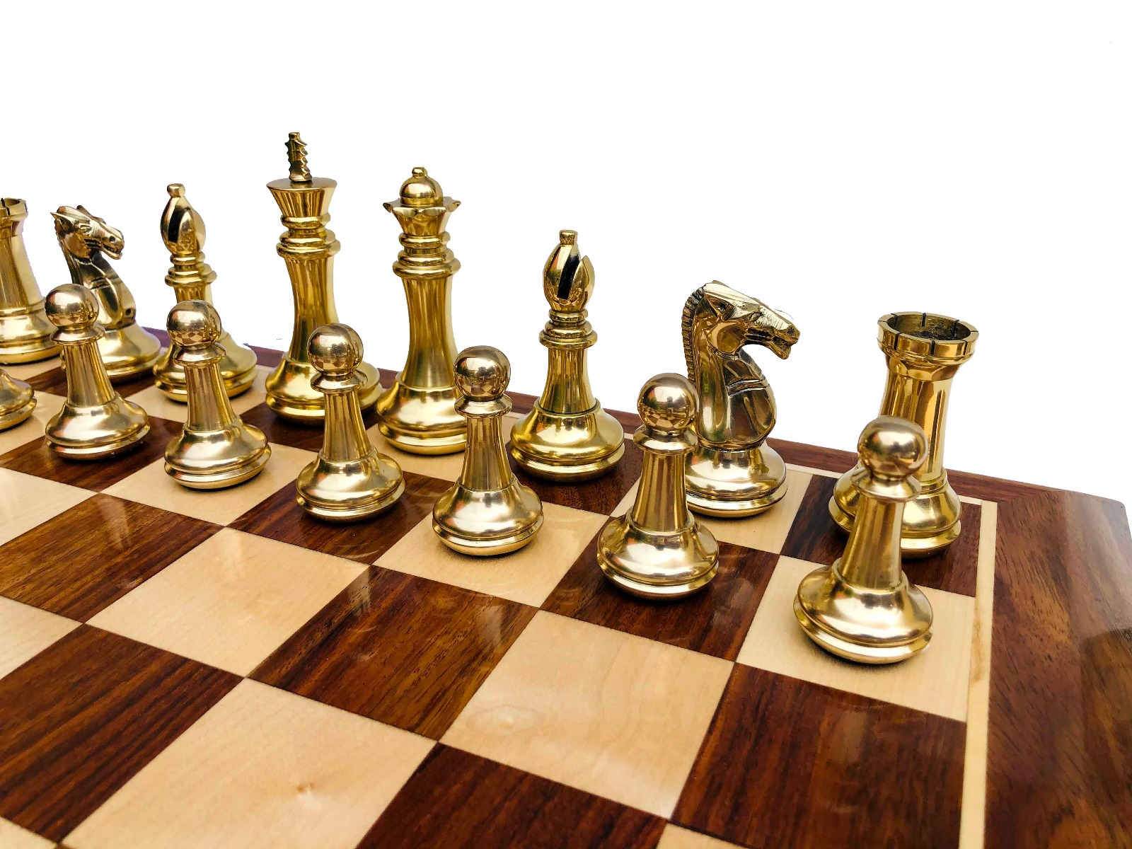 Exclusive Brass Staunton Chess Pieces <br> Brass & Black Coated Brass <br> 4" King-7216 Exclusive Brass Staunton Chess Pieces Brass & Black Coated Brass 4" King-7216