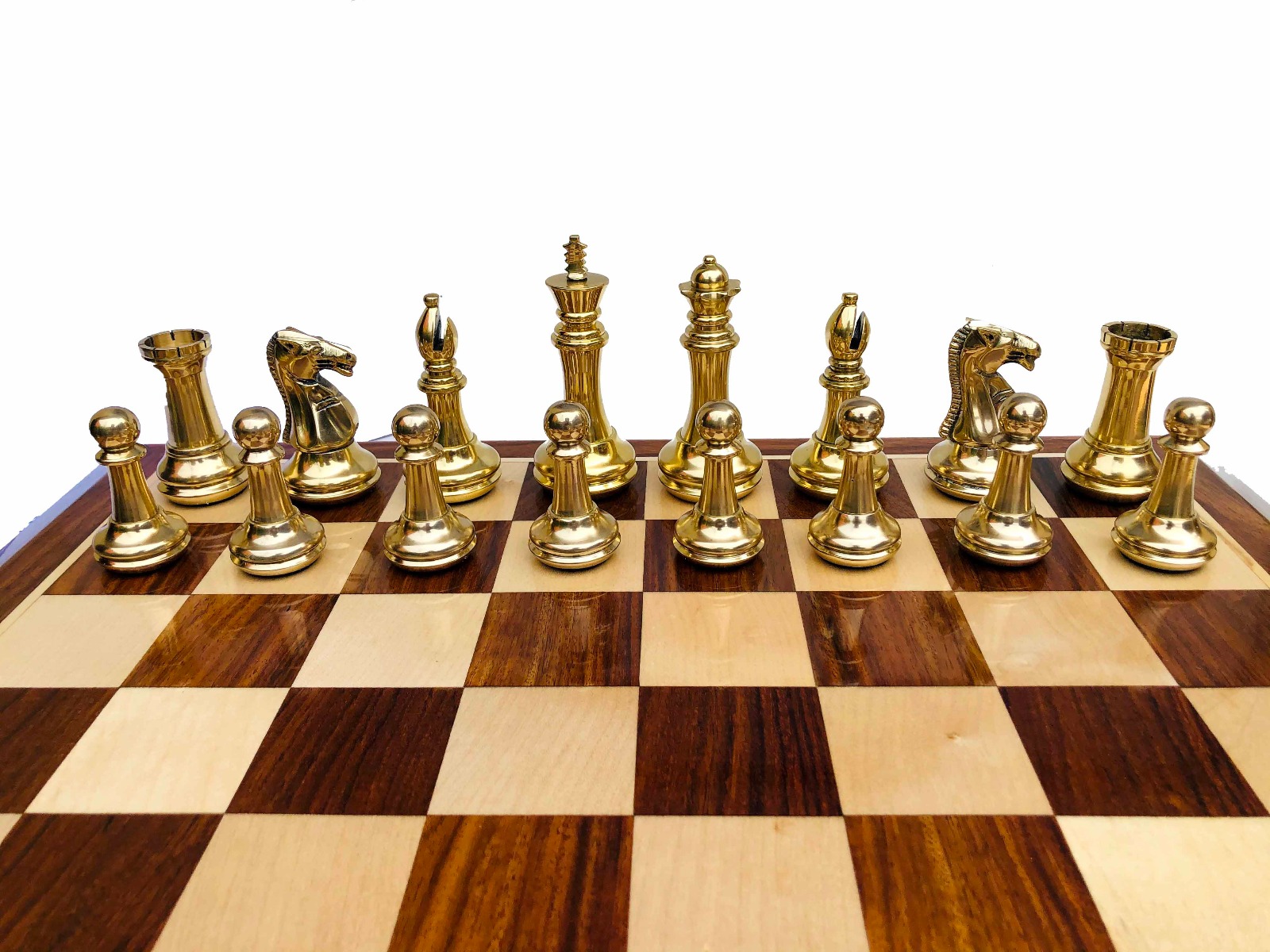 Exclusive Brass Staunton Chess Pieces <br> Brass & Black Coated Brass <br> 4" King-7213 Exclusive Brass Staunton Chess Pieces Brass & Black Coated Brass 4" King-7213