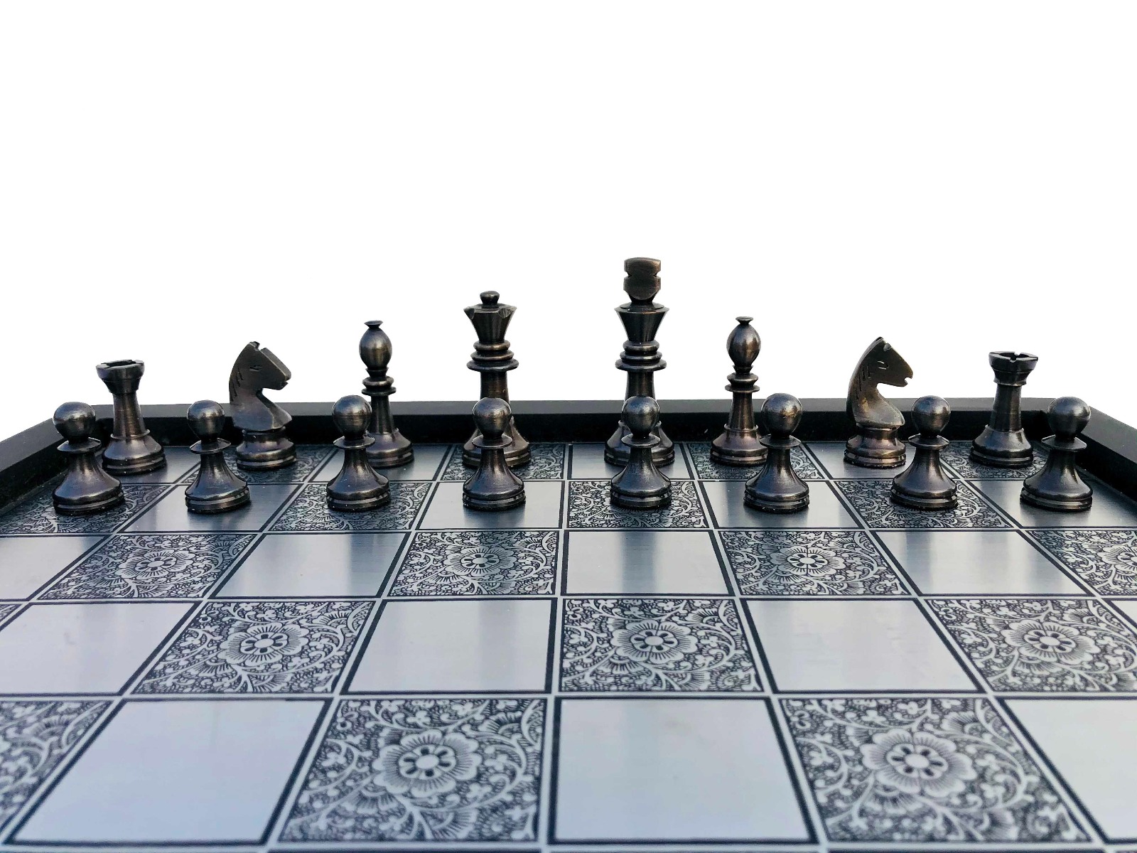 Miniature Staunton Brass Complete chess set <br> Brass & Brown coated brass chess pieces <br> 2.5" King with 12" chess board-6860 Miniature Staunton Brass Complete chess set Brass & Brown coated brass chess pieces 2.5" King with 12" chess board-6860