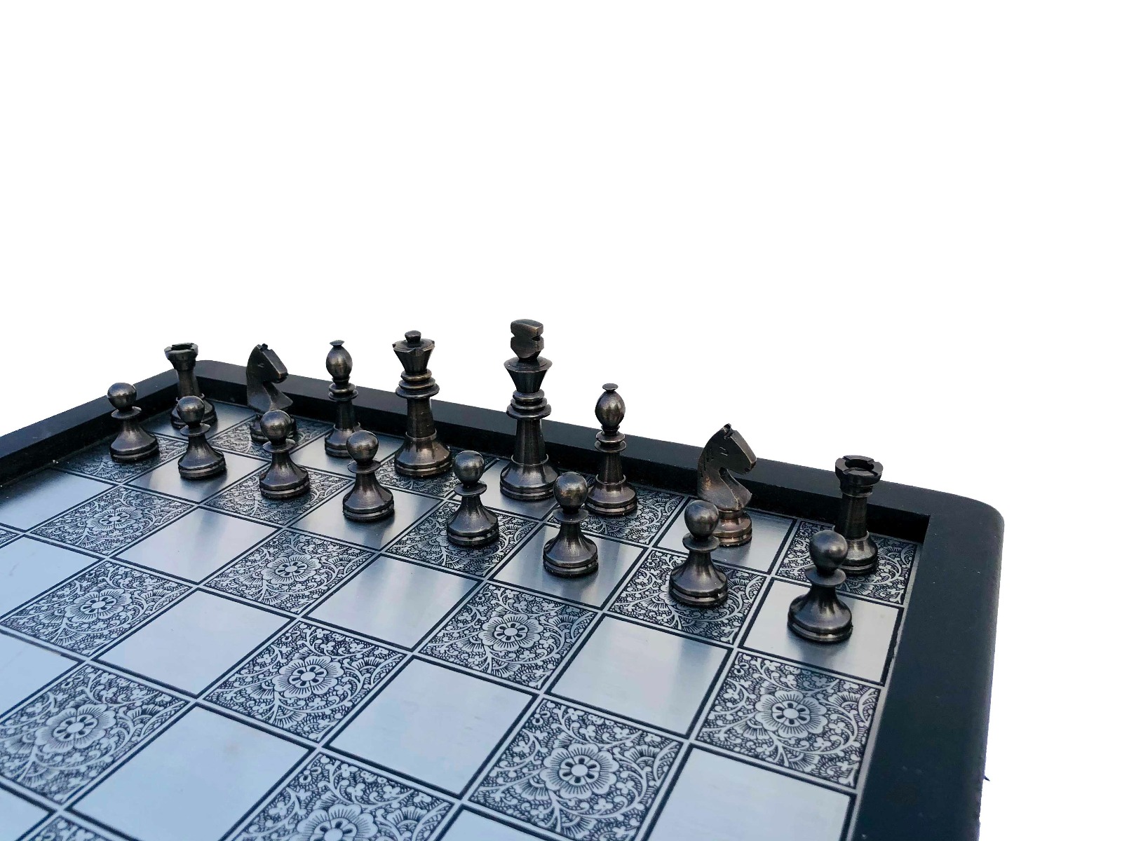 Miniature Staunton Brass Complete chess set <br> Brass & Brown coated brass chess pieces <br> 2.5" King with 12" chess board-6861 Miniature Staunton Brass Complete chess set Brass & Brown coated brass chess pieces 2.5" King with 12" chess board-6861