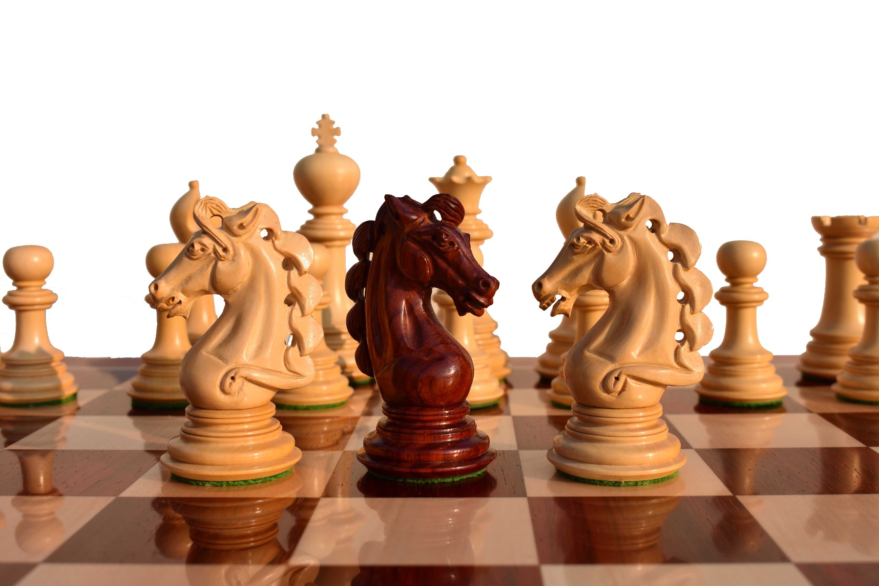 Svadilfari Stallion Series Chess Pieces <br> Boxwood & Padauk <br> 4.4" king-0 Svadilfari Stallion Series Chess Pieces Boxwood & Padauk 4.4" king-0