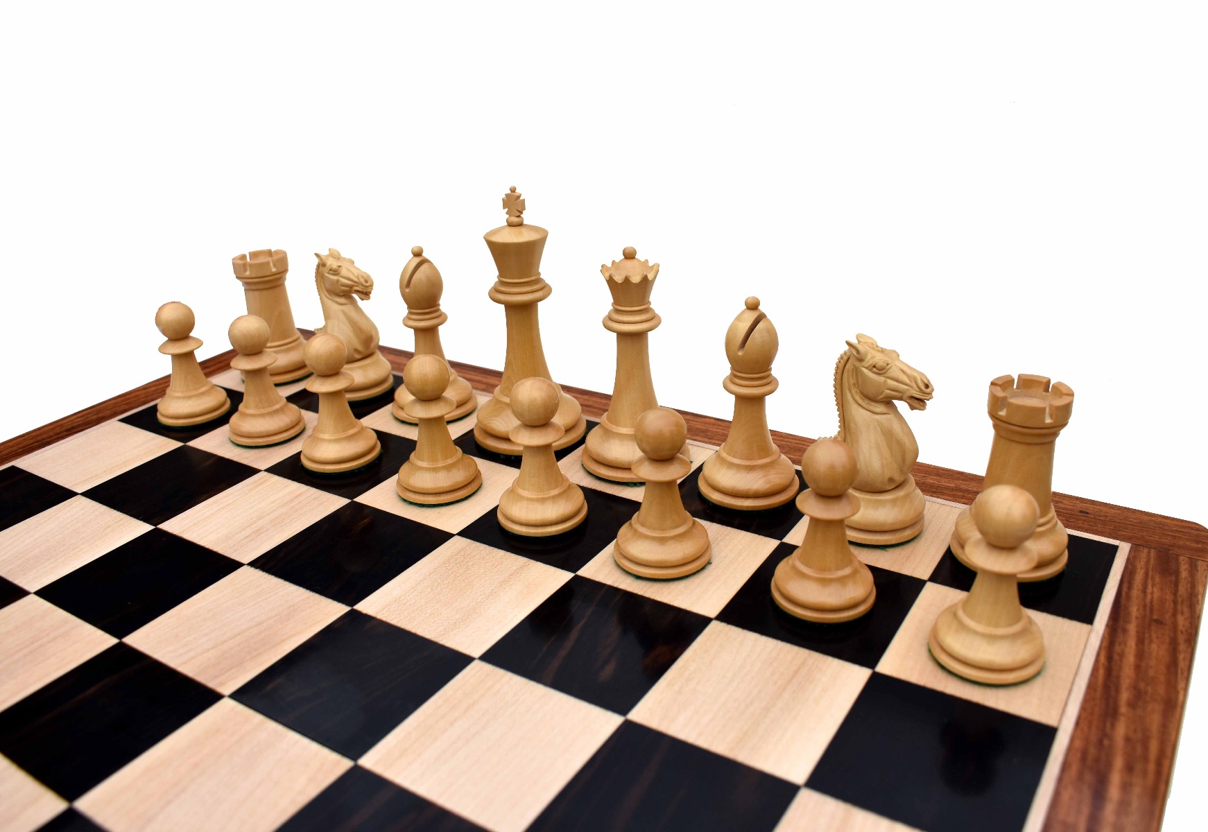 The Alegria Series Chess Set <br> Boxwood & Ebony <br> 4.25" King with 2.25" Square Chess Board-7133 The Alegria Series Chess Set Boxwood & Ebony 4.25" King with 2.25" Square Chess Board-7133
