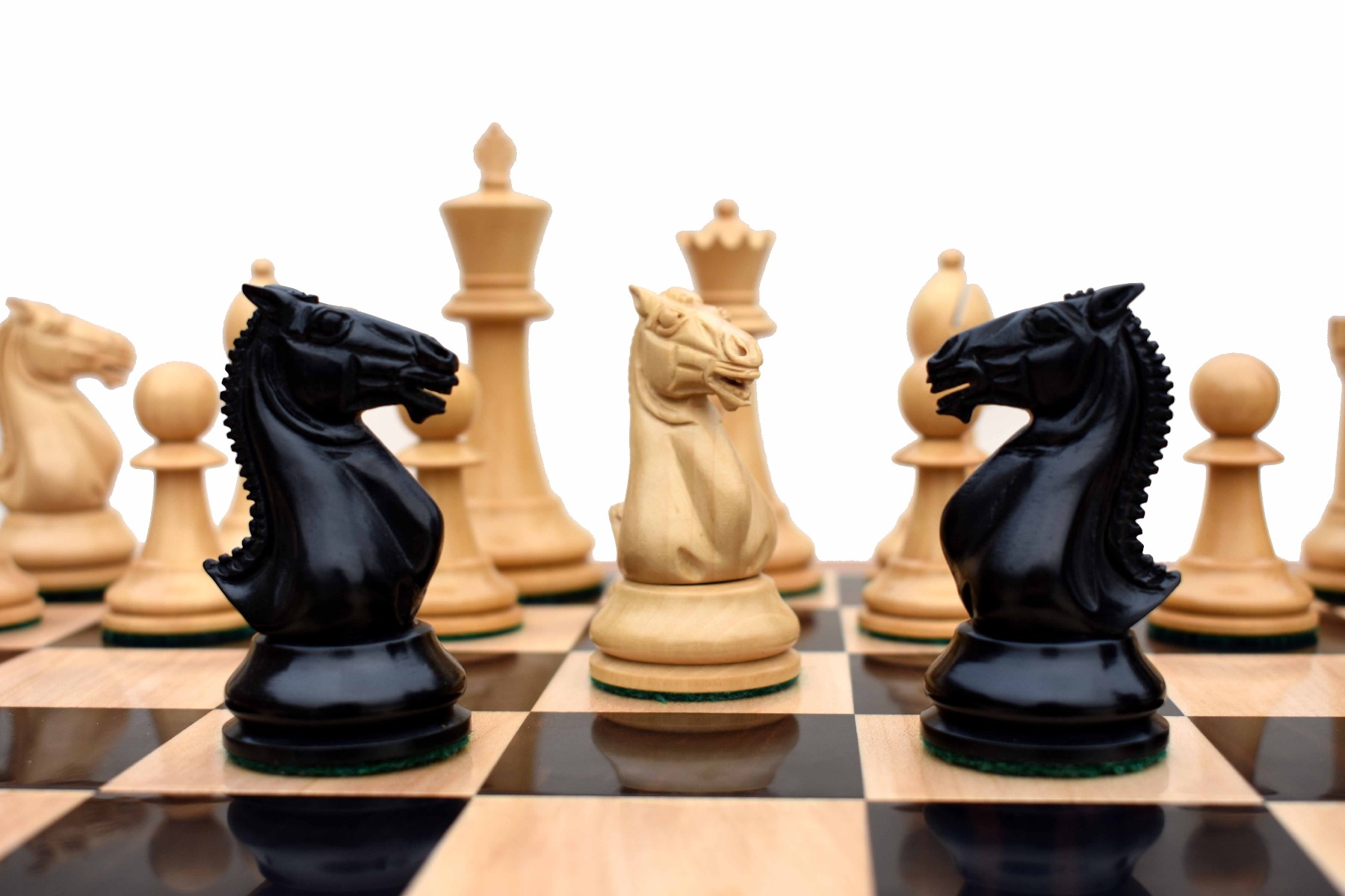 The Alegria Series Chess Set <br> Boxwood & Ebony <br> 4.25" King with 2.25" Square Chess Board-7137 The Alegria Series Chess Set Boxwood & Ebony 4.25" King with 2.25" Square Chess Board-7137