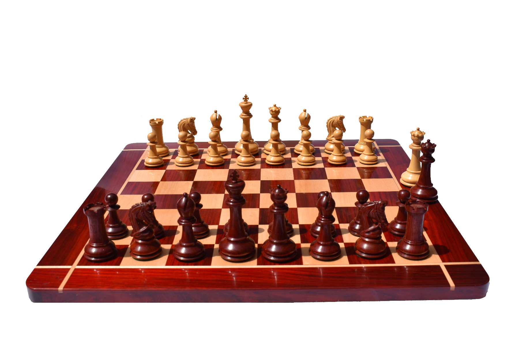 The Sultan Series Chess Set Boxwood & Padauk 4.4" King with 2.25" Chess board-7163