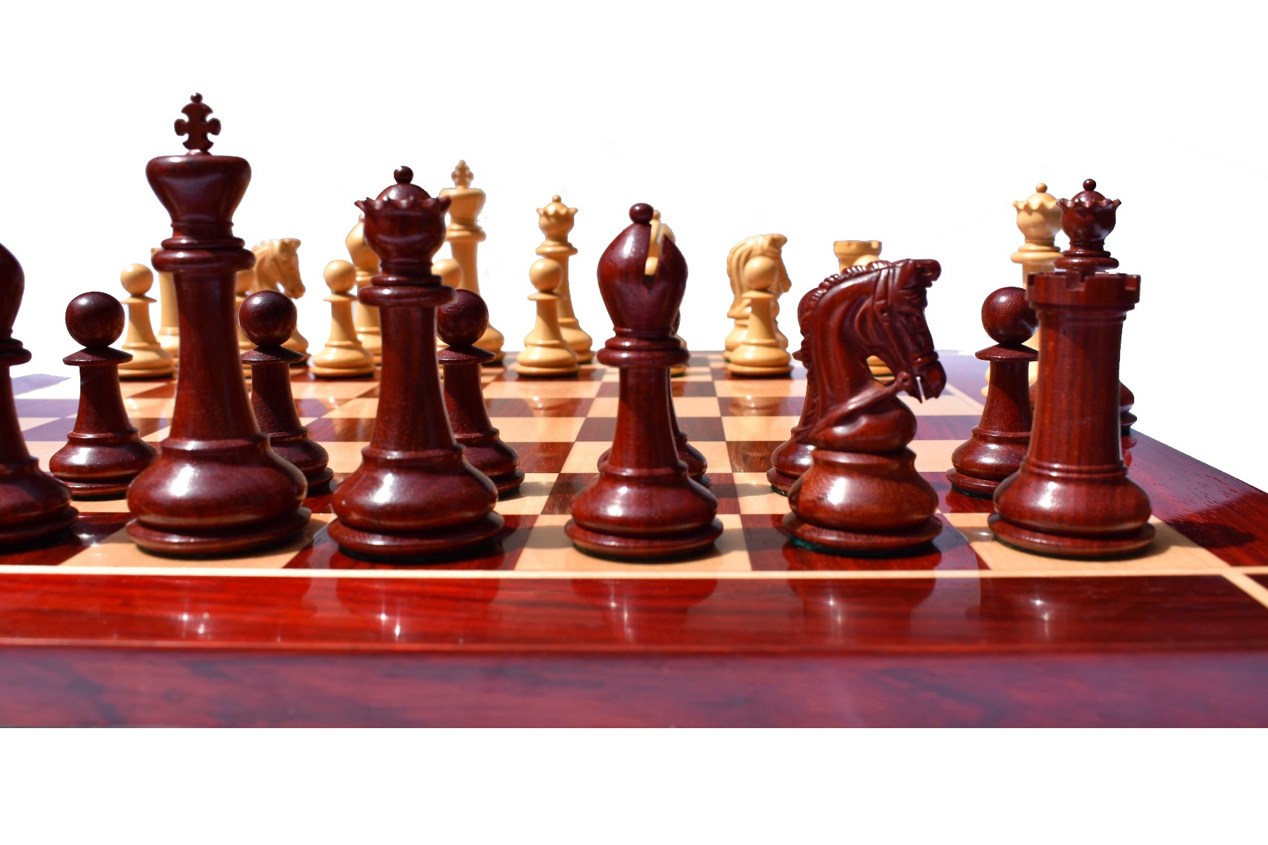 The Sultan Series Chess Set Boxwood & Padauk 4.4" King with 2.25" Chess board-7164