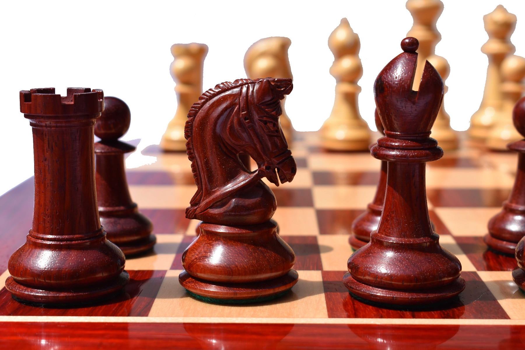 The Sultan Series Chess Set Boxwood & Padauk 4.4" King with 2.25" Chess board-7168