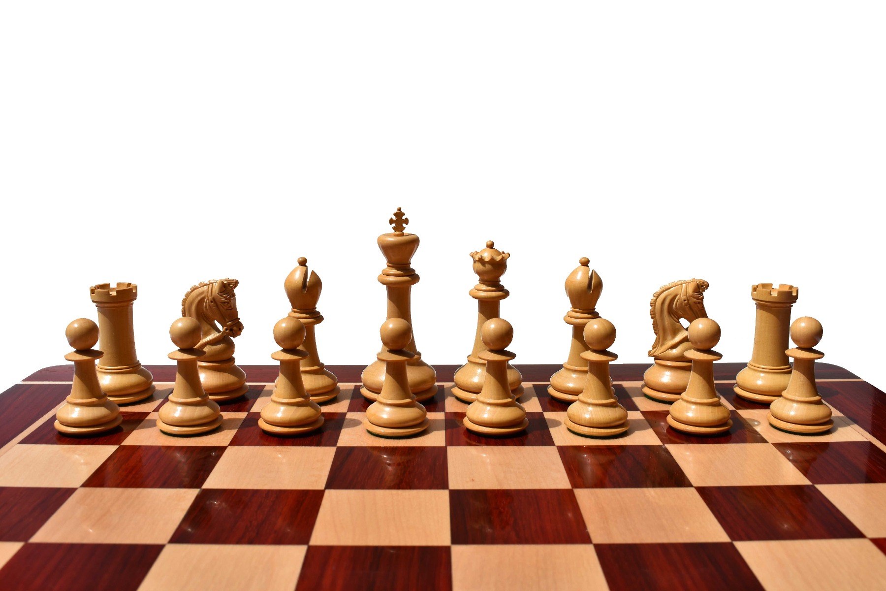 The Sultan Series Chess Set Boxwood & Padauk 4.4" King with 2.25" Chess board-7169