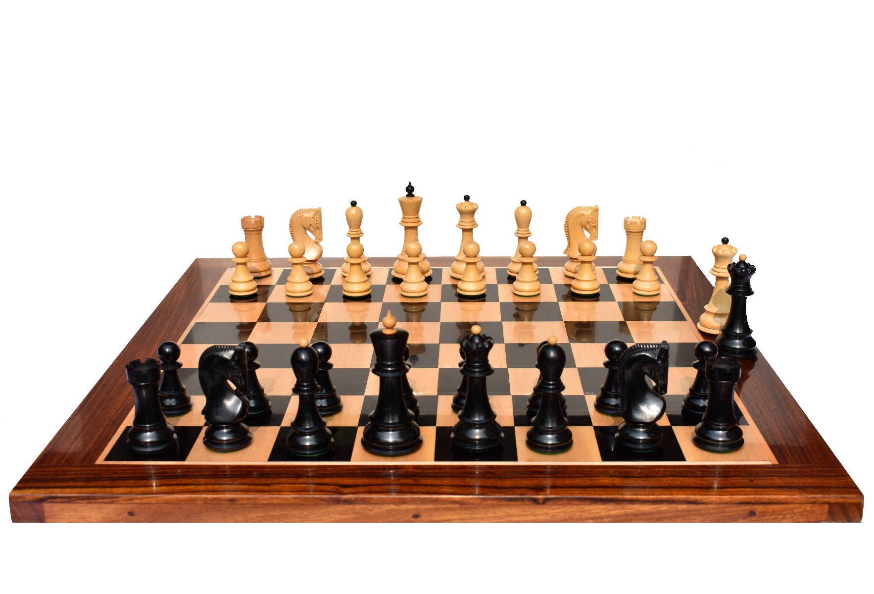 Zagreb 59 Series Chess Set Boxwood & Ebonized 3.9" King with 2" Square Chess Board -7318
