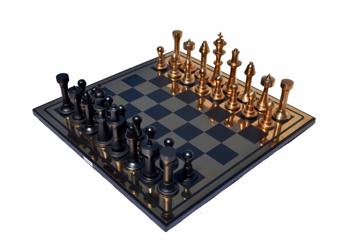 The New York Tower Series Aluminum Chess set Cooper Coated & Black Coated Aluminum chess 4.75" King with 16" chess board-7443