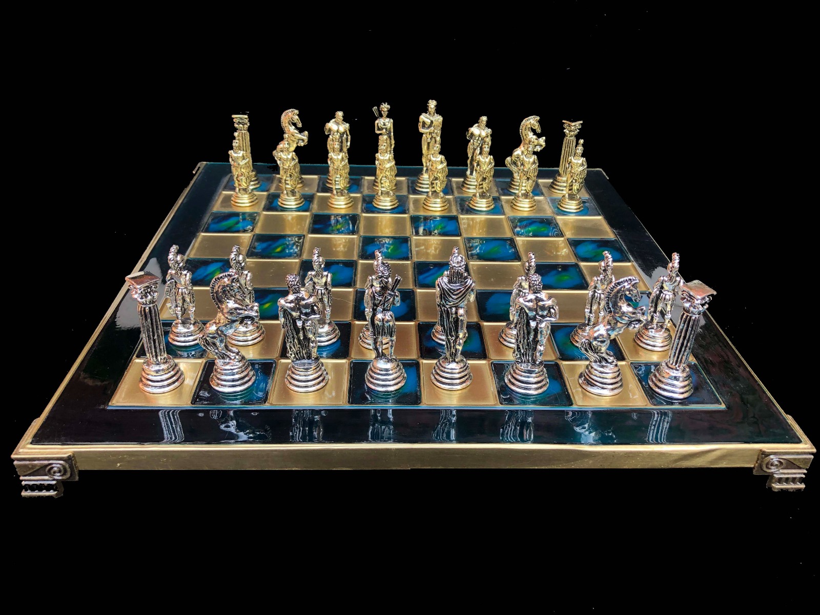 Greek Warrior Complete chess set 32 cm x 32 cm Torquoise Alloy Zinc Metal chess set-7237 Greek Warrior Complete chess set 32 cm x 32 cm Torquoise Alloy Zinc Metal chess set-7237