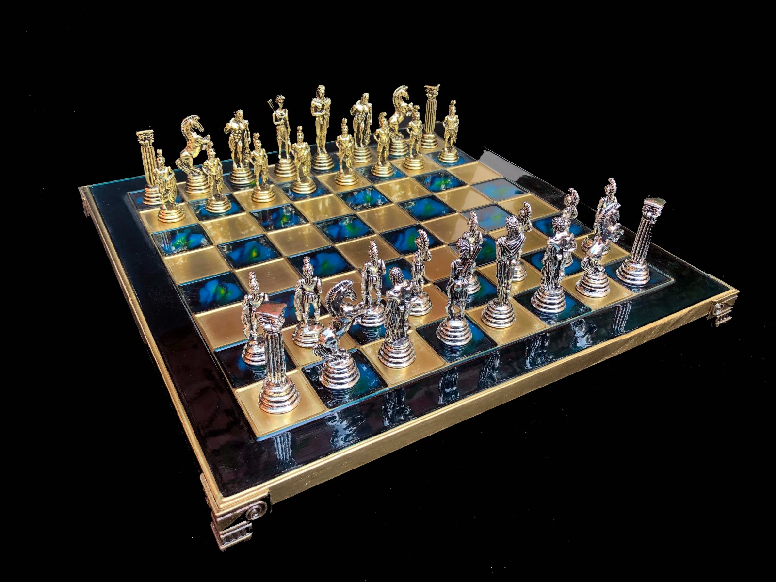 Greek Warrior Complete chess set 32 cm x 32 cm Torquoise Alloy Zinc Metal chess set-7238 Greek Warrior Complete chess set 32 cm x 32 cm Torquoise Alloy Zinc Metal chess set-7238