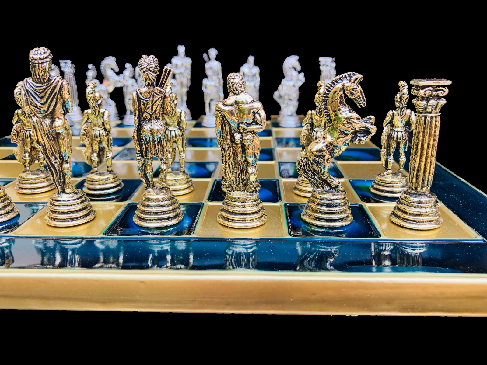 Greek Warrior Complete chess set 32 cm x 32 cm Torquoise Alloy Zinc Metal chess set-0 Greek Warrior Complete chess set 32 cm x 32 cm Torquoise Alloy Zinc Metal chess set-0